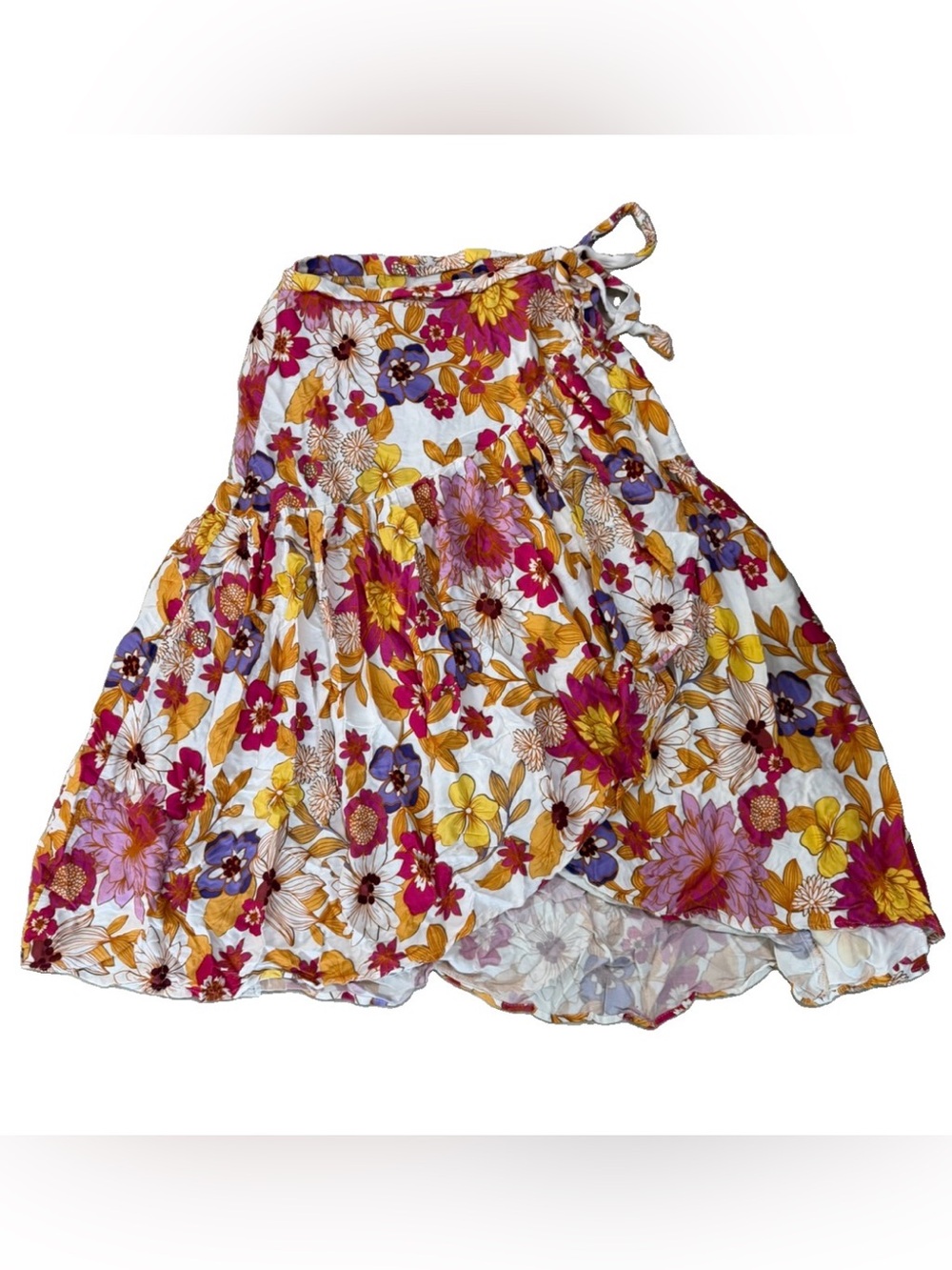 Cynthia Rowley Floral Wrap Skirt Artsy Boho Hippie Colorful Flowy Festival Med
